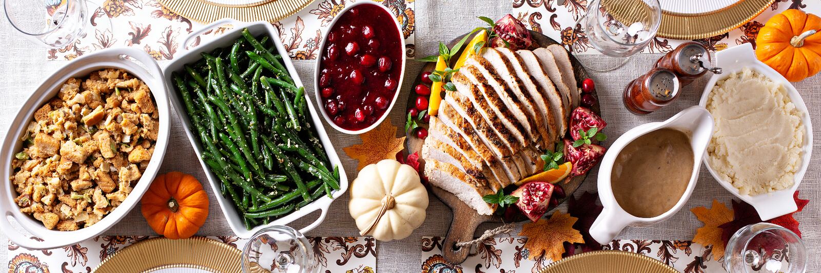 Herb-roasted holiday turkey with rosemary and cranberries carved for holiday catering in Marin County and Mill Valley